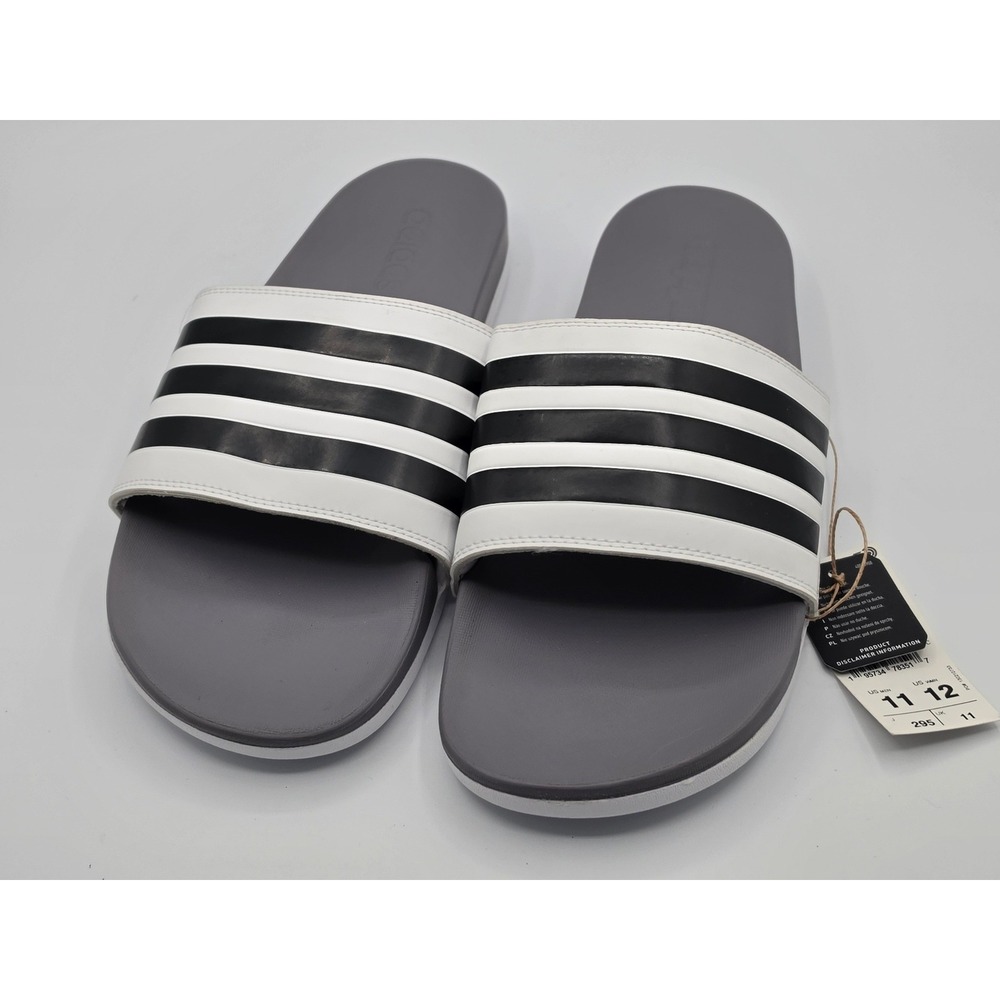 Adidas Adilette Comfort Slides Men 11 Grey NWT 3-Stripe Athletic Sandals GW1054